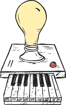 The Lightboard, a lightbulb rising from a keyboard